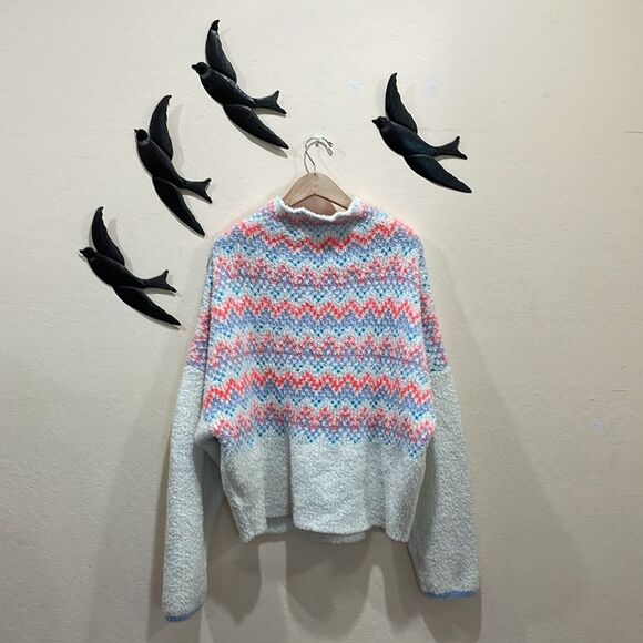 Anthropologie Pilcro Selene Fair Isle Chenille White Pastel Sweater - XL - Picture 11 of 13